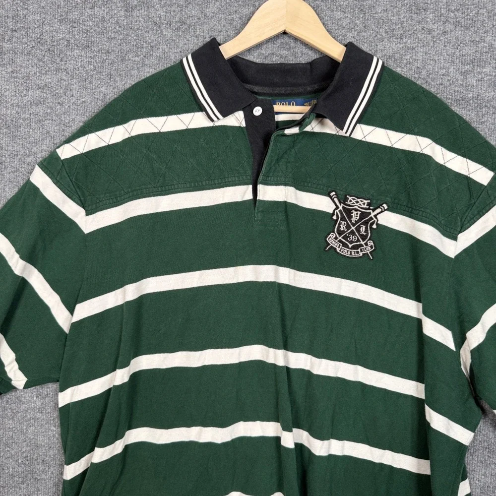 Vintage Polo Ralph Lauren Size 4XLT Polo Shirt Green Striped Cotton Golf Logo